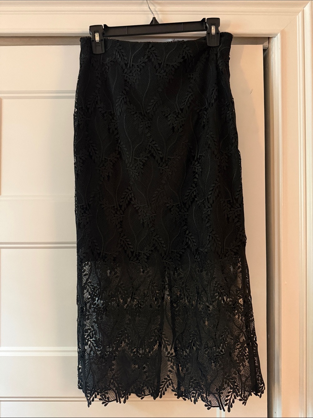Diane Von Furstenberg Black Lace Midi Skirt with Sheer Hem